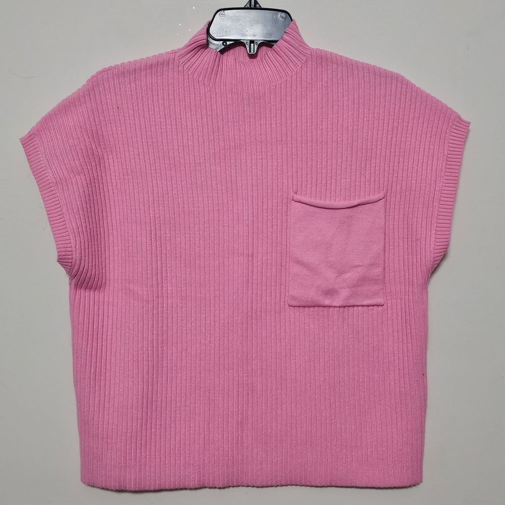 Women's Blouse Top Medium Pink Sleevesless Front Pocket 0567